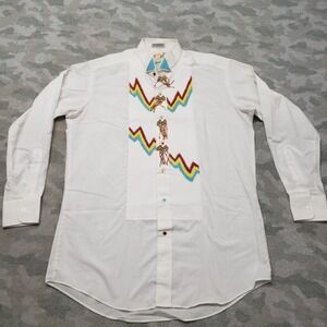 Vintage Chaplin Shirt Men Medium White Pearl Snap Long Sleeve Made In USA Beaded